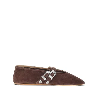 Le Monde Beryl Claudia Buckled Suede Ballet Flats In Brown