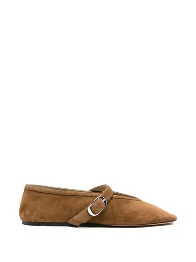 Le Monde Beryl Stella Buckle-strap Suede Ballet Flats In Brown