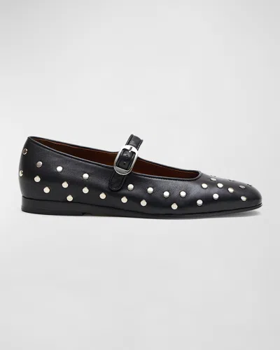 Le Monde Beryl Studded Leather Mary Jane Ballerina Flats In Black