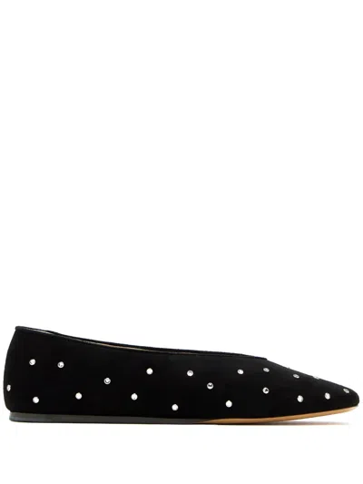Le Monde Beryl Regency Crystal-embellished Suede Ballet Flats In Black