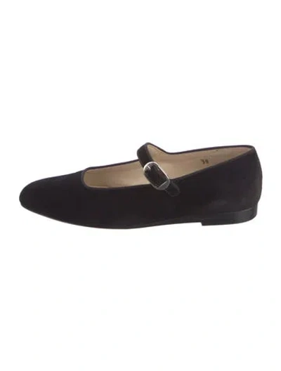 Pre-owned Le Monde Beryl Suede Grosgrain Trim Mary Jane Flats In Black