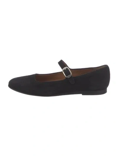 Pre-owned Le Monde Beryl Suede Grosgrain Trim Mary Jane Flats In Black