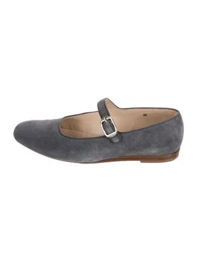 Pre-owned Le Monde Beryl Suede Grosgrain Trim Mary Jane Flats In Gray