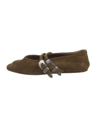 Pre-owned Le Monde Beryl Suede Mary Jane Flats In Green