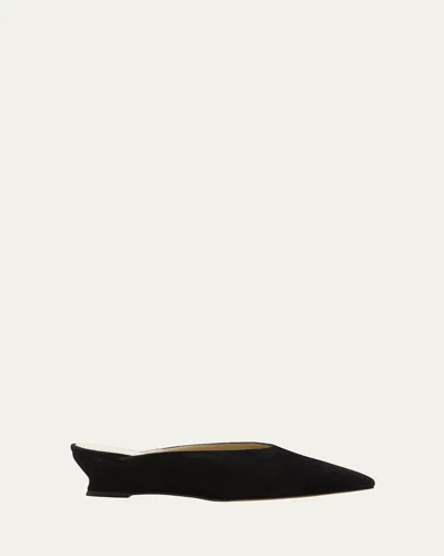 Le Monde Beryl Suede Micro-wedge Ballerina Mules In Black