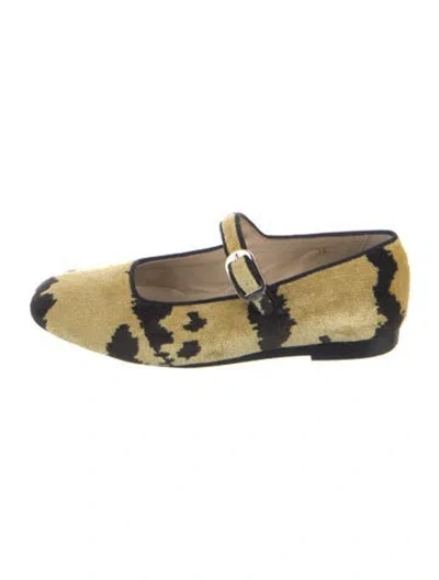Pre-owned Le Monde Beryl Velvet Animal Print Mary Jane Flats In Neutral