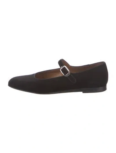 Pre-owned Le Monde Beryl Velvet Grosgrain Trim Mary Jane Flats In Black