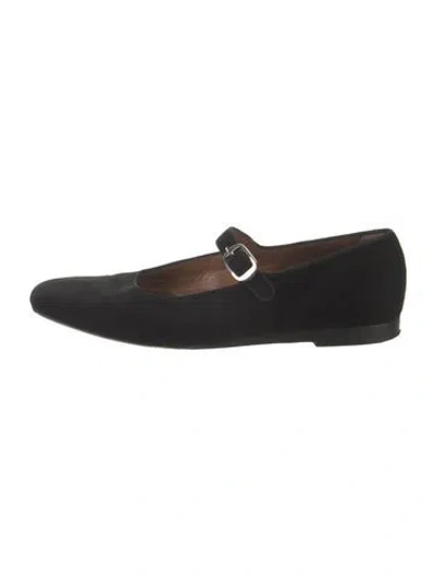 Pre-owned Le Monde Beryl Velvet Grosgrain Trim Mary Jane Flats In Black