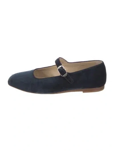 Pre-owned Le Monde Beryl Velvet Grosgrain Trim Mary Jane Flats In Blue