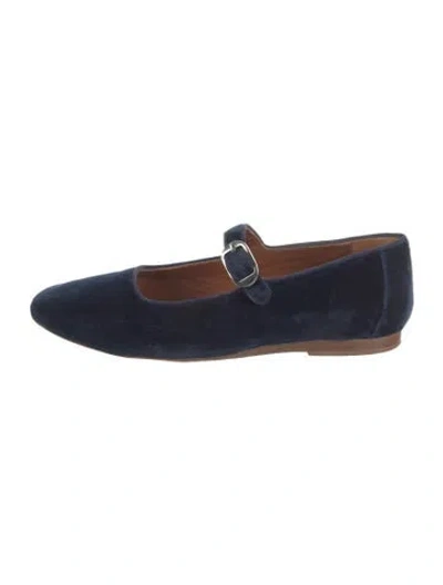 Pre-owned Le Monde Beryl Velvet Grosgrain Trim Mary Jane Flats In Blue