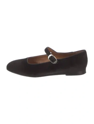 Pre-owned Le Monde Beryl Velvet Grosgrain Trim Mary Jane Flats In Brown