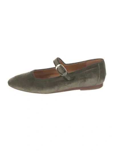 Pre-owned Le Monde Beryl Velvet Grosgrain Trim Mary Jane Flats In Green
