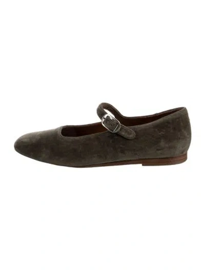 Pre-owned Le Monde Beryl Velvet Grosgrain Trim Mary Jane Flats In Neutral