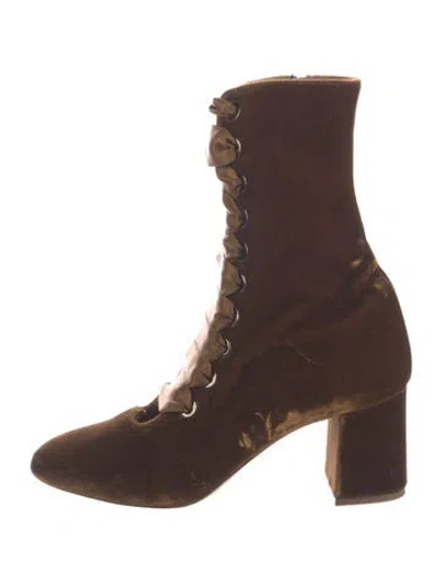 Pre-owned Le Monde Beryl Velvet Lace-up Boots In Brown