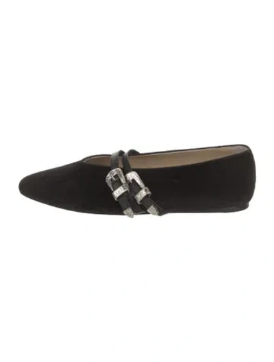 Pre-owned Le Monde Beryl Velvet Mary Jane Flats In Black