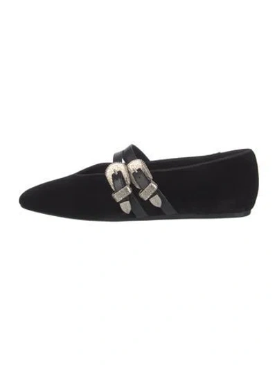 Pre-owned Le Monde Beryl Velvet Mary Jane Flats In Black