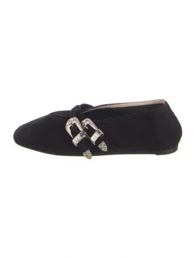 Pre-owned Le Monde Beryl Velvet Mary Jane Flats In Black