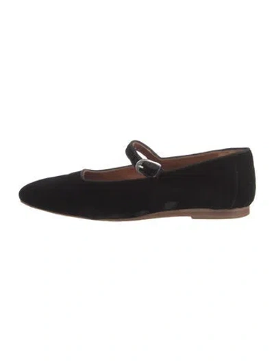 Pre-owned Le Monde Beryl Velvet Mary Jane Flats In Black