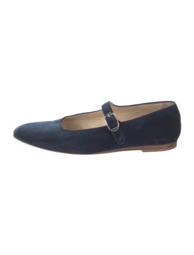 Pre-owned Le Monde Beryl Velvet Mary Jane Flats In Blue