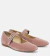 Le Monde Beryl Velvet Mary Jane Flats In Blush Pink