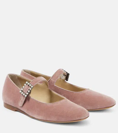 Le Monde Beryl Velvet Mary Jane Flats In Blush Pink