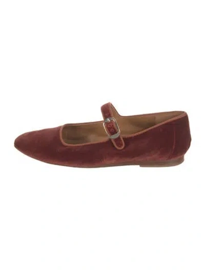 Pre-owned Le Monde Beryl Velvet Mary Jane Flats In Brown