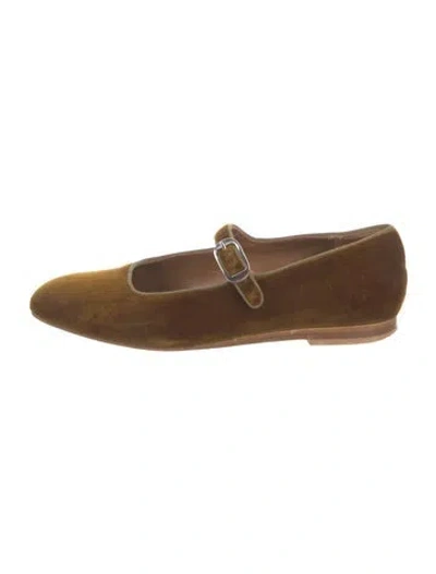 Pre-owned Le Monde Beryl Velvet Mary Jane Flats In Brown