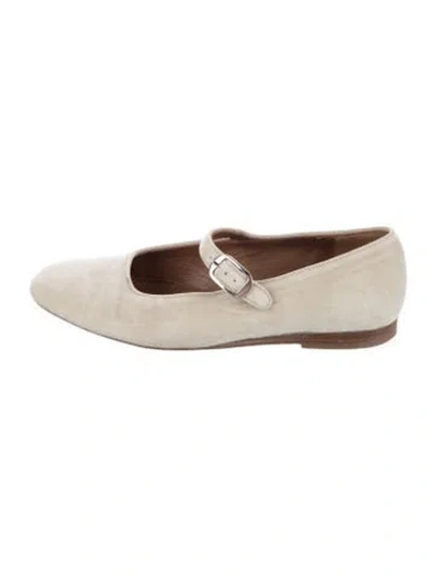 Pre-owned Le Monde Beryl Velvet Mary Jane Flats In Neutral