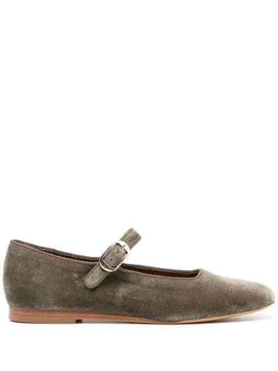 Le Monde Beryl Mary Jane Velvet Flats In Grey