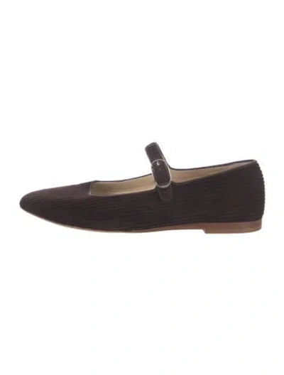 Pre-owned Le Monde Beryl Velvet Striped Mary Jane Flats In Brown
