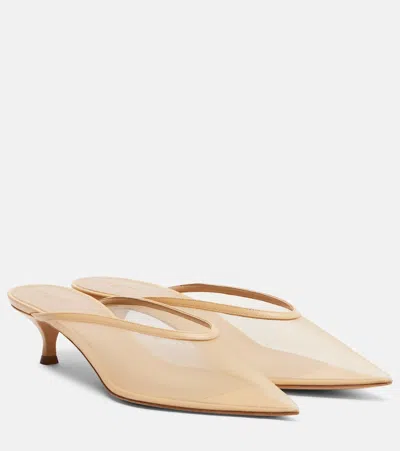 Le Monde Beryl Venetian Leather-trimmed Mules In Neutral