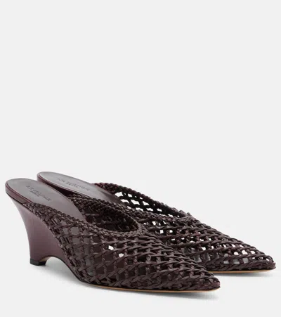 Le Monde Beryl Woven Leather Mules In Red