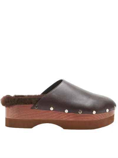 Le Monde Beryl Women's Agnes Shearling-lined Leather Clogs In Mink Brown In Multi