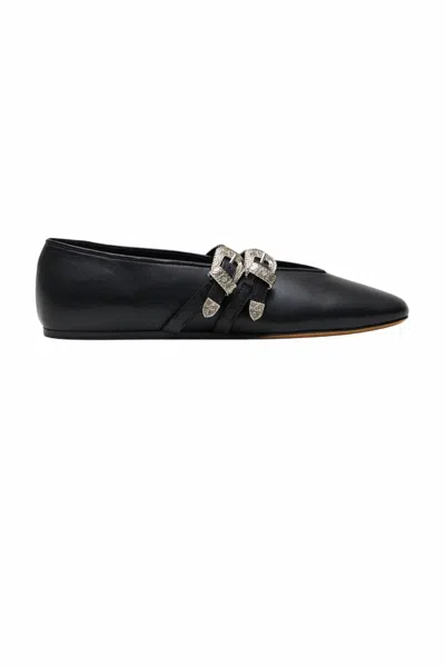 Le Monde Beryl Claudia Buckle-embellished Leather Ballet Flats In Black