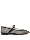 Le Monde Beryl Patent Leather-trimmed Mesh Mary Jane Ballet Flats In Black