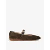 Le Monde Beryl Velvet Mary Jane Ballerina Flats In Khaki