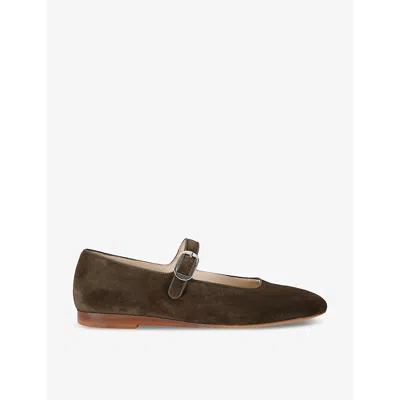 LE MONDE BERYL WOMENS KHAKI MARY JANE SUEDE BALLET FLATS EUR 38/5 UK