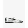 LE MONDE BERYL LE MONDE BERYL WOMEN'S SILVER MARY JANE ROUND-TOE METALLIC-LEATHER FLATS