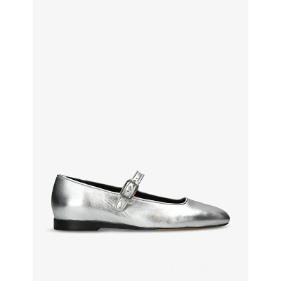 Le Monde Beryl Womens Silver Mary Jane Round-toe Metallic-leather Flats