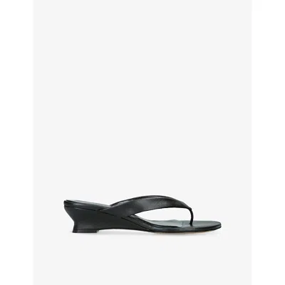 LE MONDE BERYL WOMENS BLACK MICRO WEDGE THONG-STRAP LEATHER SANDALS EUR 37 / 4 UK