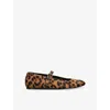 LE MONDE BERYL WOMENS DK.BRN COM LEOPARD-PATTERN CALF-HAIR MARY-JANE BALLET FLATS EUR 40 / 7 UK