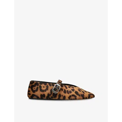 Le Monde Beryl Womens  Stella Leopard-pattern Calf-hair Ballet Flats In Dk.brn Com