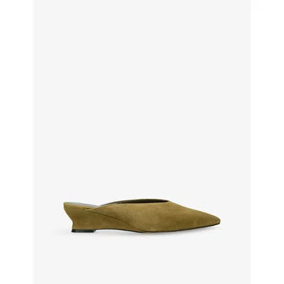 Le Monde Beryl Womens Khaki Micro Wedge Suede Mules Eur 38/5 Uk