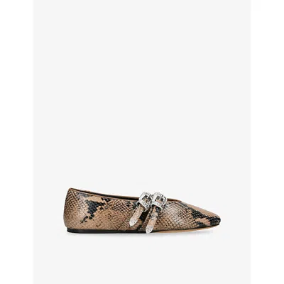 Le Monde Beryl Claudia Snake-effect Ballet Flats In Brown