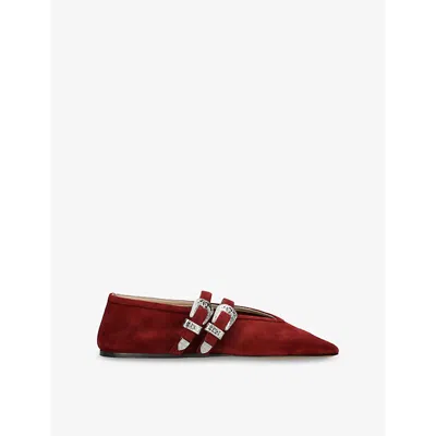 LE MONDE BERYL WOMENS CLAUDIA DOUBLE-BUCKLE SUEDE SLIPPERS RED/DARK EUR 39 / 6 UK