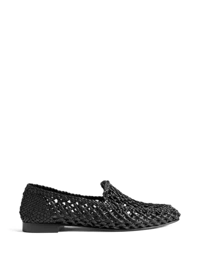 Le Monde Beryl Woven Leather Loafers In Black