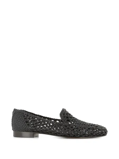 Le Monde Beryl Woven Leather Loafers In Black