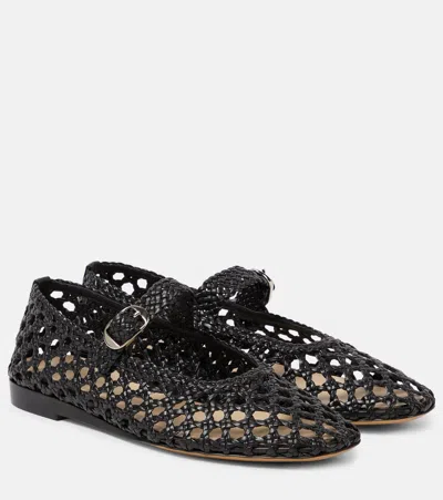 Le Monde Beryl Women's Black Mary Jane Woven Leather Ballet Flats
