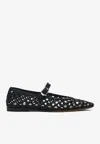 Le Monde Beryl Black Mary Jane With Strap In Woven Leather Woman In Black