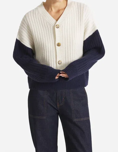 Le Mont Saint Michel Suyor Fancy Ribs Sweater Top In Navy In Blue